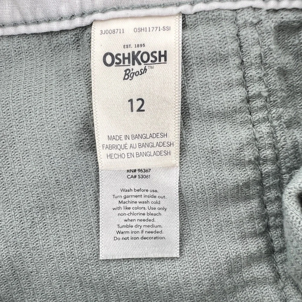 OshKosh B'gosh Girls Sz 12 Sage Green Corduroy Jumper Dress Button Front Vestbak